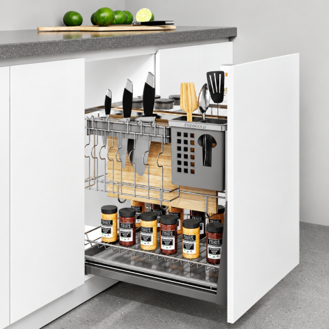 Giá Dao Thớt Nan Dẹt Inox Mờ EUROGOLD 304 – Ray Giảm Chấn