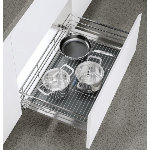Giá Xoong Nồi Nan Dẹt Inox Mờ EUROGOLD 304 – Gắn Cánh Âm Tủ Cao Cấp