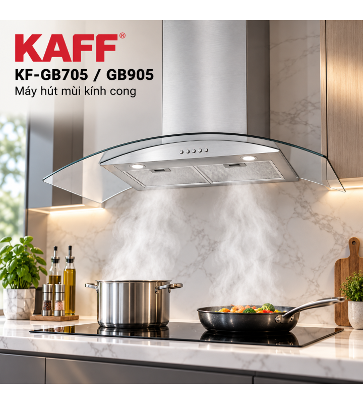 Máy Hút Mùi Kính Cong KAFF KF-GB705 / KF-GB905 Inox 1000m³/h