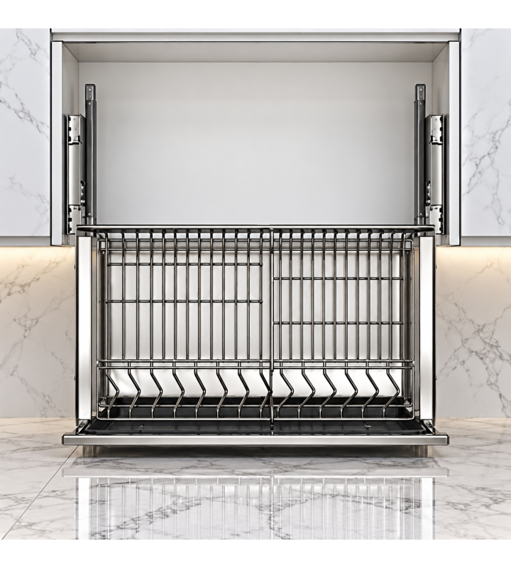 Giá Xoong Nồi, Bát Đĩa Nan Dẹt Đa Năng EUROGOLD Inox 304 – Gắn Cánh Âm Tủ