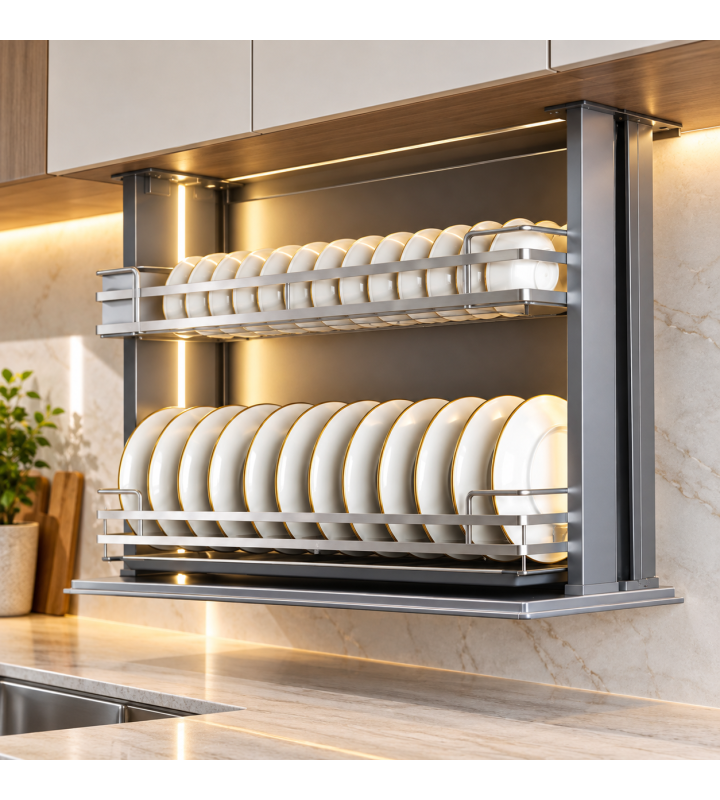 Giá Bát Nâng Hạ Cảm Ứng GRÖB Inox SUS304 Nan Oval – Điều Khiển App & Giọng Nói