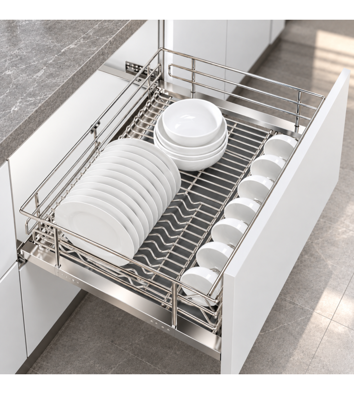 Giá Bát Đĩa Nan Oval Đa Năng Âm Tủ EUROGOLD Inox 304 – Gắn Cánh, Ray Giảm Chấn