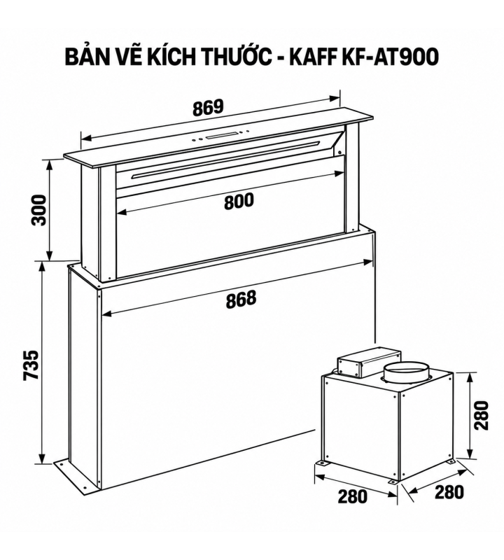 Máy hút mùi âm đá KAFF KF-AT900 tự động nâng hạ