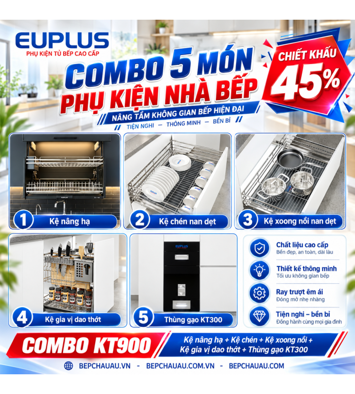 COMBO 5 MÓN PHỤ KIỆN NHÀ BẾP EUPLUS NAN DẸT – CAO CẤP