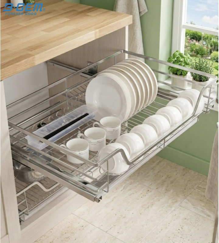 GIÁ BÁT ĐĨA NAN DẸT INOX 304 CAO CẤP, HỆ DẪN HƯỚNG CHỐNG RUNG BGKC02A