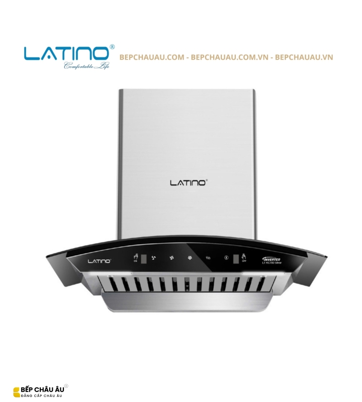 Máy Hút Mùi Latino LT-KC700 Silver Kính Cong 70cm – Turbo 1200m³/h, Cảm Biến Vẫy Tay, Tự Làm Sạch